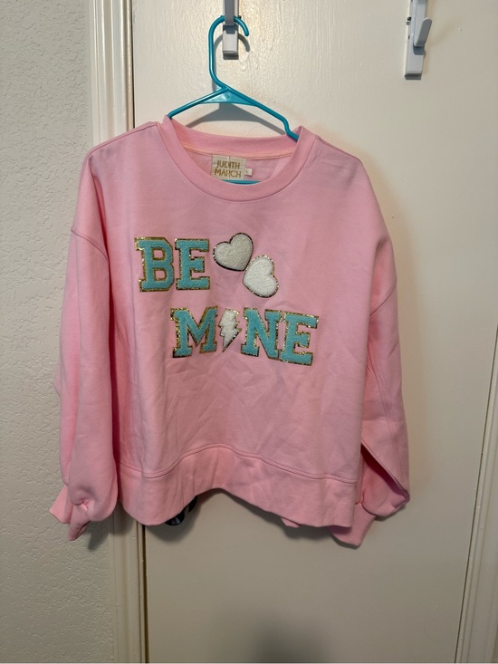 Judith March Tops - Judith March Pink 'Be Mine' Aqua Sparkle Appliqué Sweatshirt